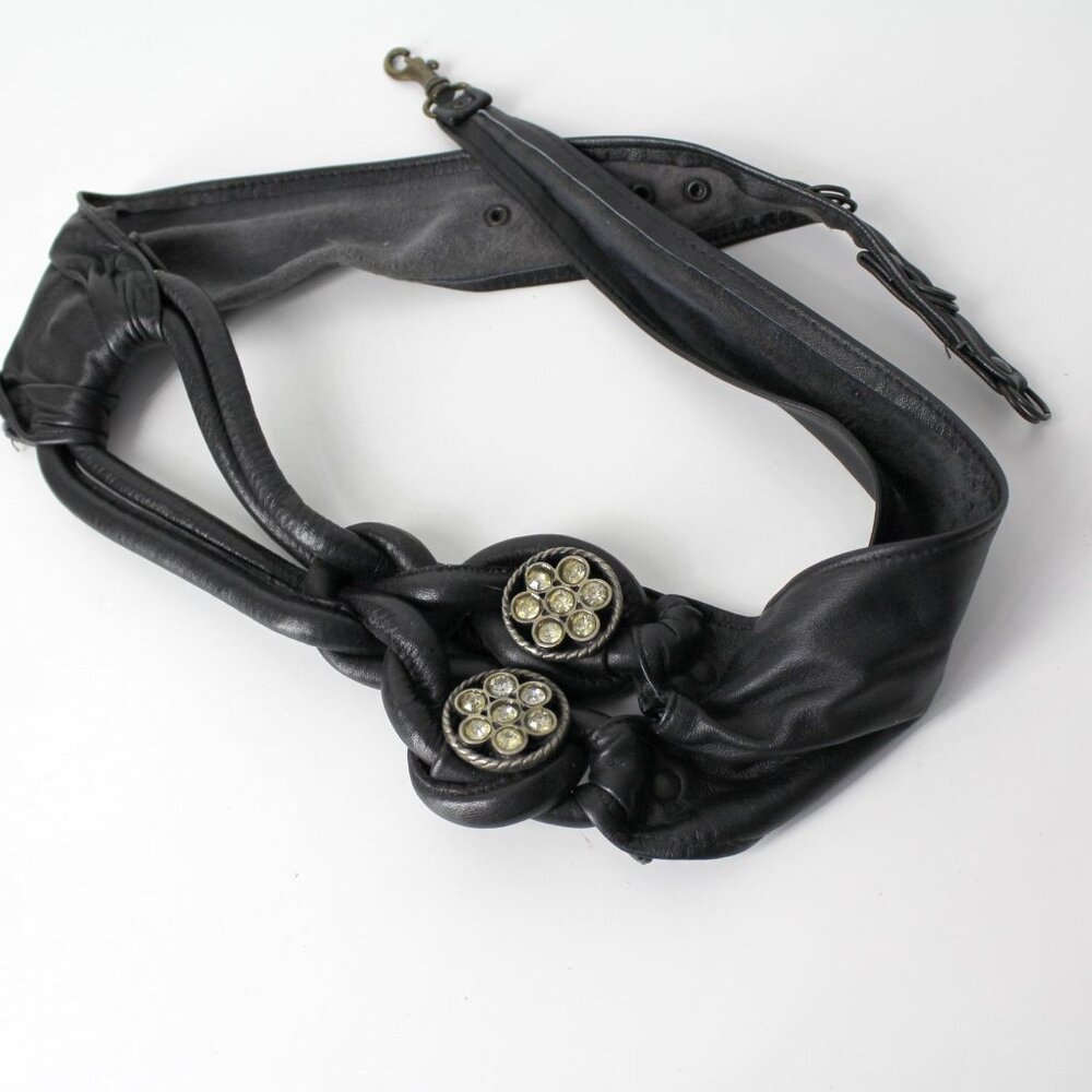 Vtg 80s Sun Of a Beach Belt by Rina Dinarsky wide black leather rhinestones M/L
